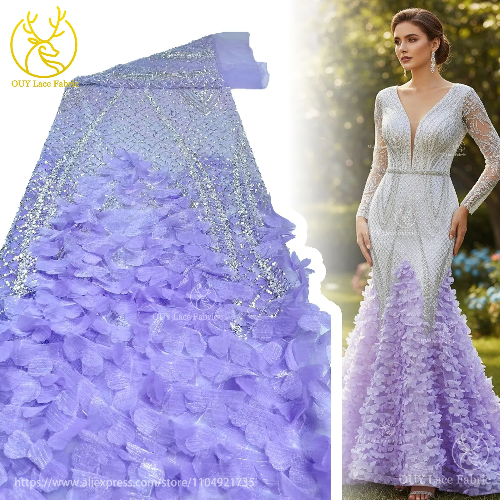 

Elegant African Sequins Beaded Lace Fabric 2025 High Grade Nigerian French 3D Lace Fabric Women's Party Party Dress Sewing