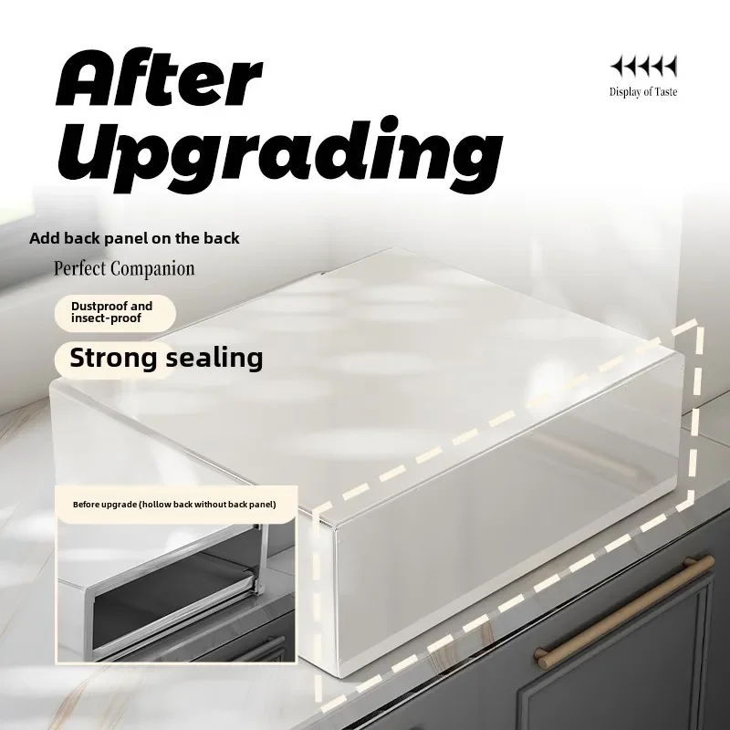 Metal Kitchen Storage Rack Anti-Pest Microwave Shelf Double Drawer Countertop Organizer Dust-Proof Spice Storage Cabinet