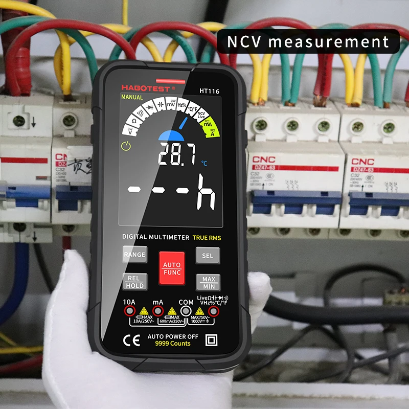 HT116 Digital Multimeter 9999 Counts Auto Range AC/DC 1000V 10A Tester Meter Ohm Hz Capacitance True RMS Smart Multitester