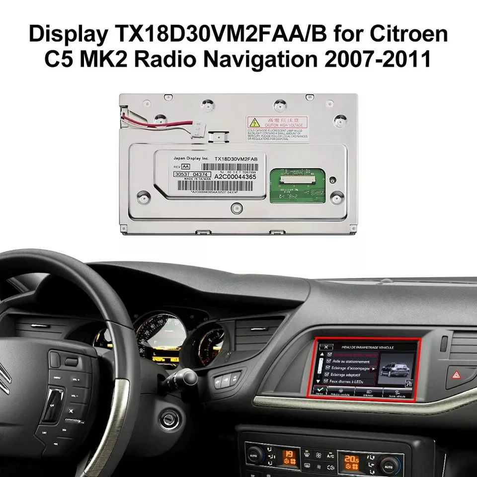 Dashboard LCD Display TX18D30VM2FAA/B for Citroen C3 C4 C5 C8 DS3 MK2 Radio Navigation