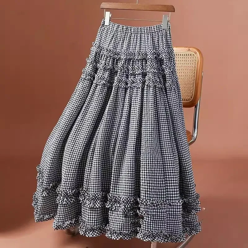 

Новая модная длинная черная клетчатая юбка женская летняя с высокой талией макси плиссированная юбка трапециевидной формы с тортом женская юбка Jupe Longue