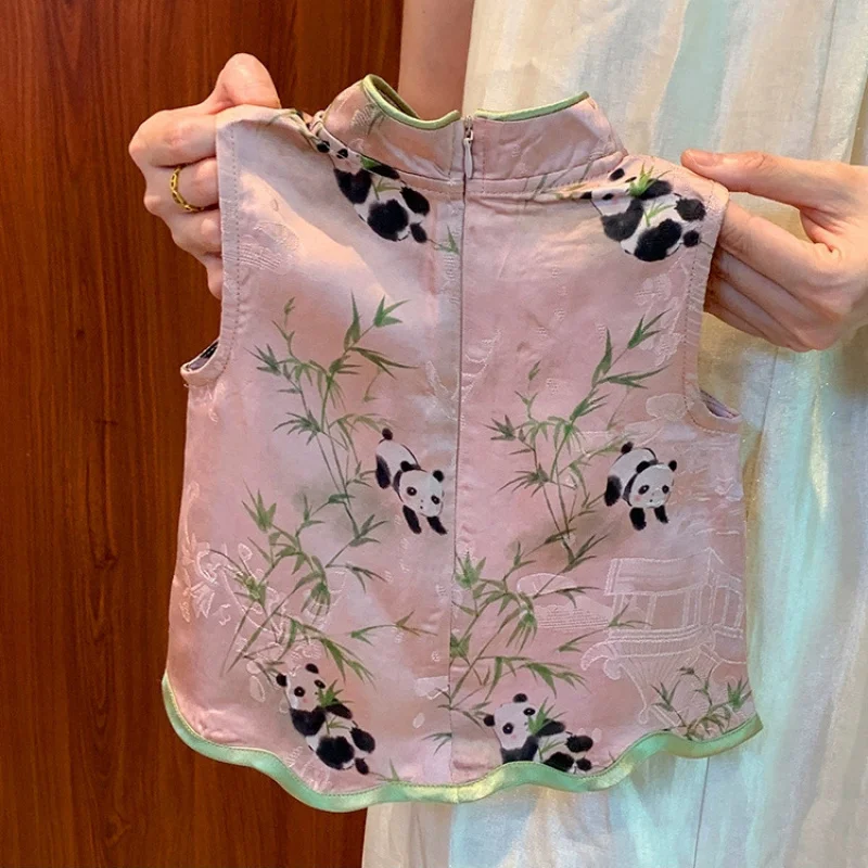 

Girls' Chinese Style Outfit Summer New One-Year-Old New Chinese Style Baby Girl Fashionable Vest Pants Two-Piece Set