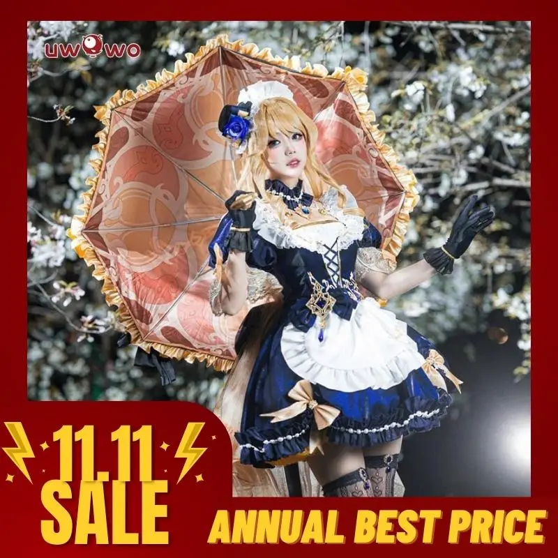 IN STOCK UWOWO Exclusive Navia Cosplay Genshin Impact Fanart Navia Maid Cosplay Costume with Bow Maid Dress Halloween Costumes