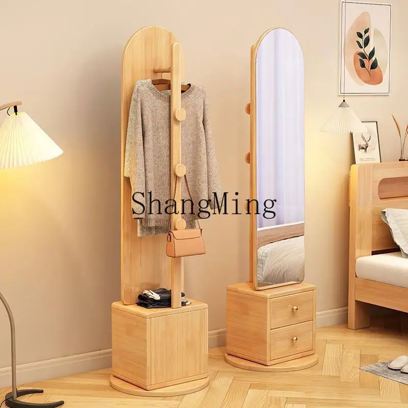 

CL Floor Mirror Home Bedroom Light Luxury Bedside Hanging Hanger Integrated Solid Wood Rotating Fitting Mirror