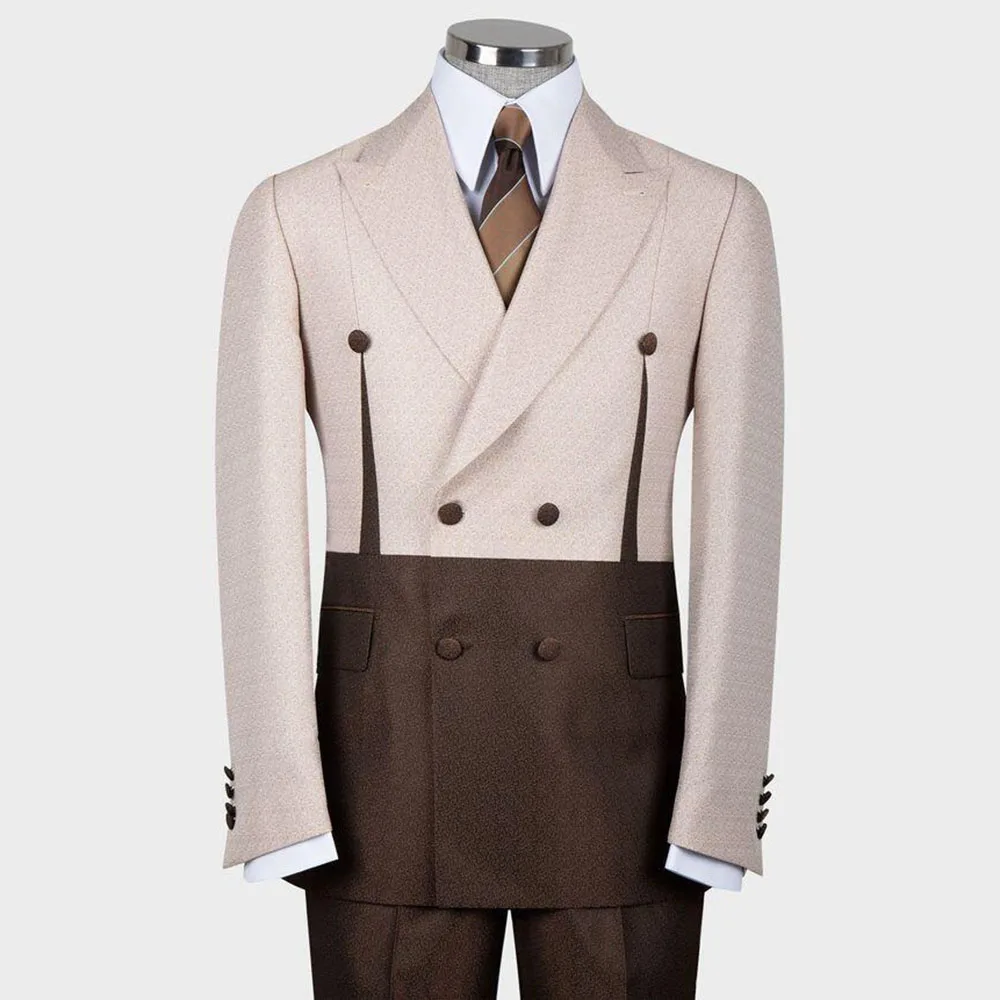 

Pink Brown Men Suits Double Breasted Peak Lapel Custome Suit 2 Pieces Jacket Pant Formal Occasion Male Clothing Luxury Special