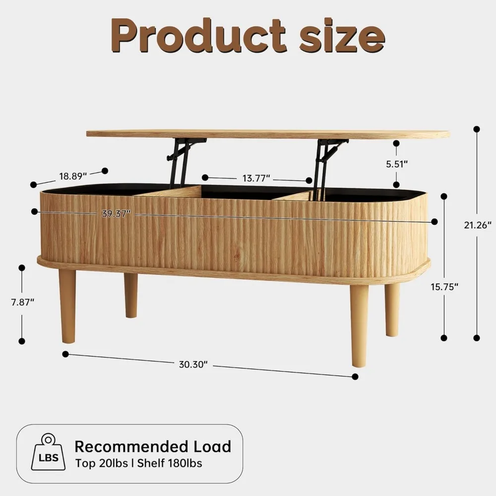طاولة قهوة قابلة للرفع مع مساحة تخزين مخفية، طاولة قهوة بيضاوية مع سطح رفع، تصميم حديث لمنتصف القرن لغرفة المعيشة، #2