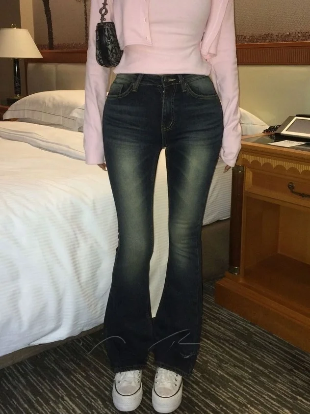 

Slim Fit Retro Denim Model Pants Women's Elastic Bell Bottoms Hip Enhancing Classic Style Cotton Stretch Denim Long Trousers