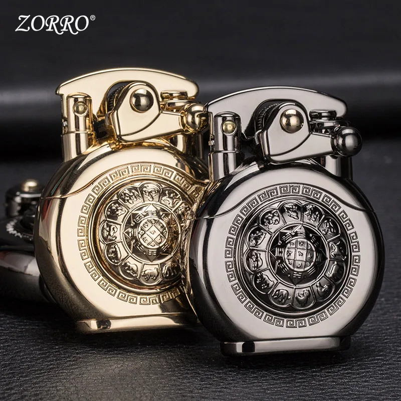 Zorro turntable kerosene lighter rocker automatic ignition metal windproof grinding wheel lighter creative men\'s smoking gadget