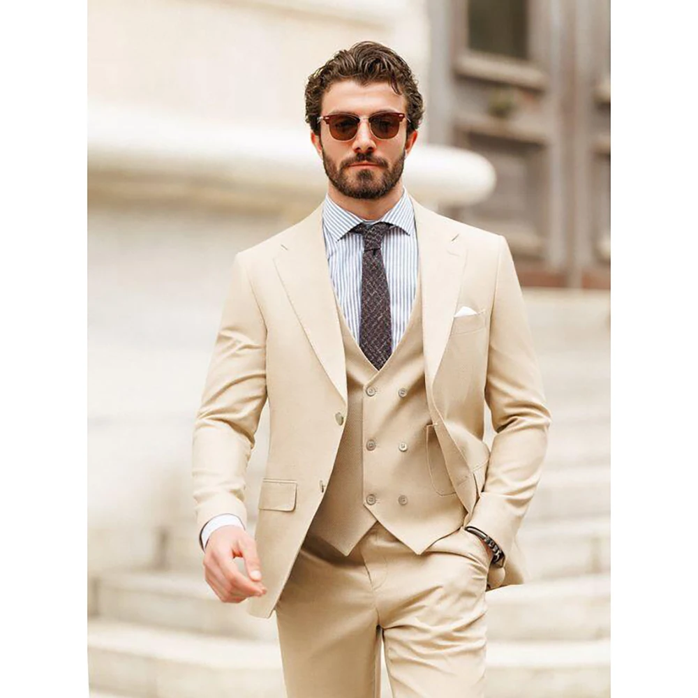 

Gentlemen Solid Color Single Breasted Men Suit Three Pieces Fashion Hot Sell Male Set Daily Business Blazer Pants & Vest