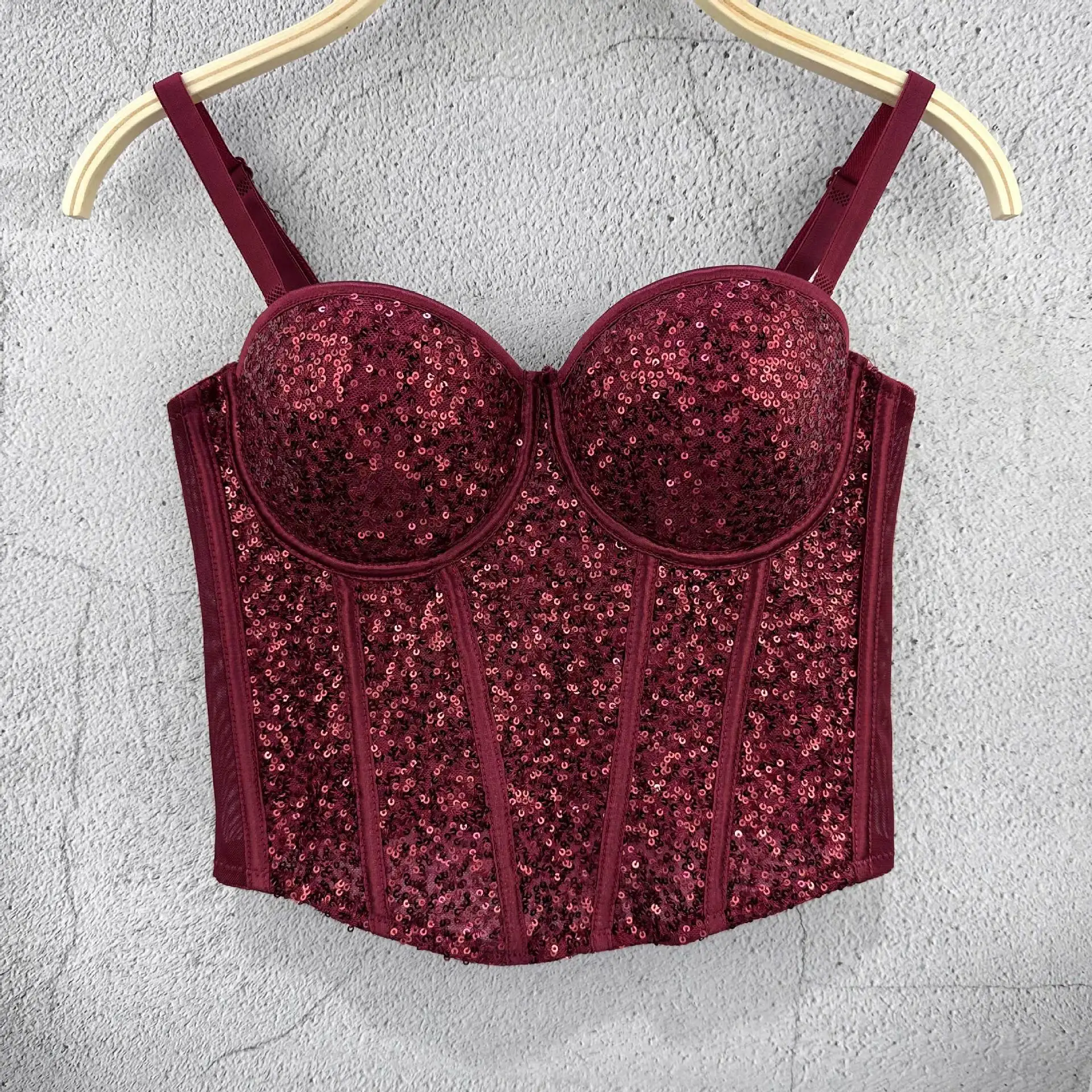 Fishbone Sequined Tube Top Bouncy Short Sexy Slim Steel Ring Suspender Women's Waist Spring And Summer