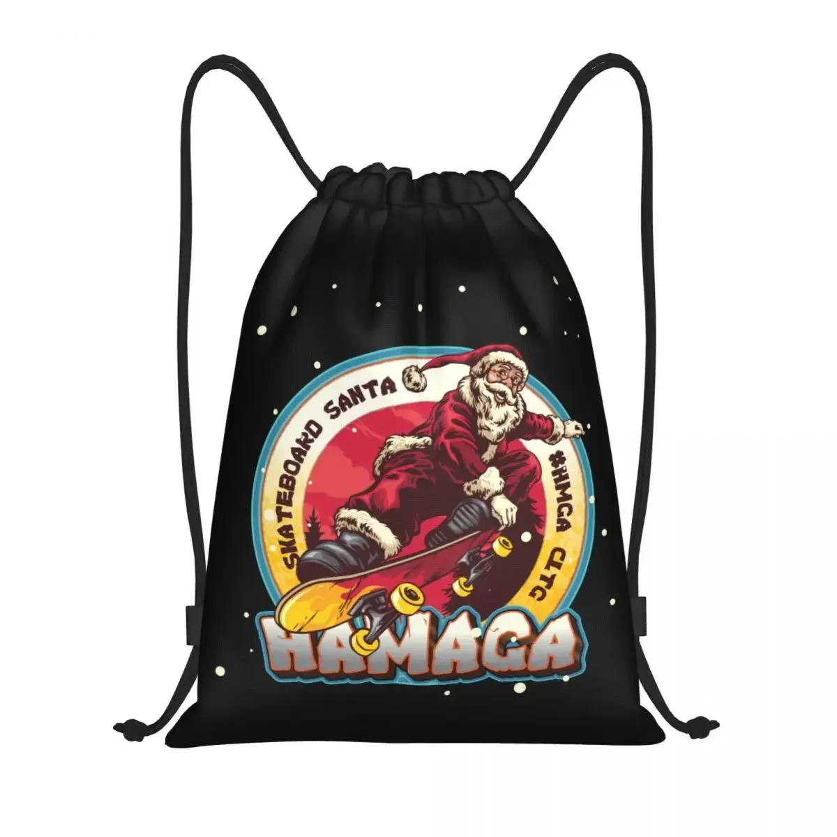 Cute Claus Drawstring Bags Men Women Lightweight Merry Christmas Skateboard Hamaga Sports Gym Storage Backpack