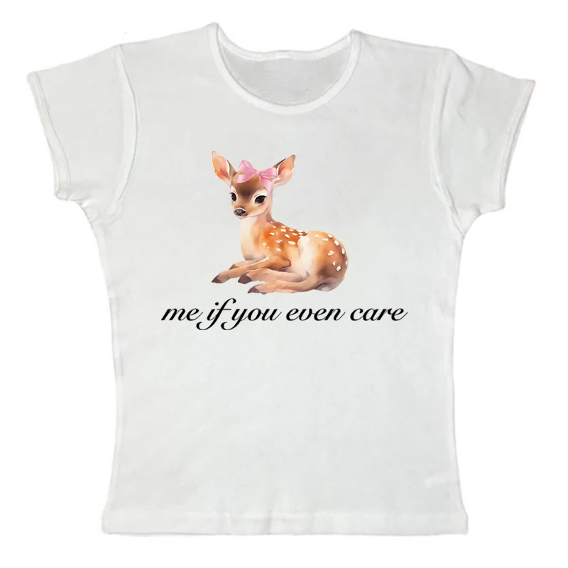 

Beautiful Short sleeved T-shirt Y2k Clothes Gothic Deer Letter Print Retro Women's Casual Baby T-shirt Street Clothing Emo Girls