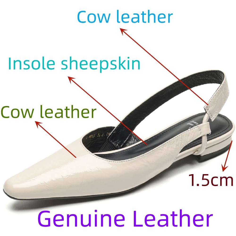【JOCHEBED HU】Handmade Cow Skin Square Toe Women Summer Slip On Street Wear Art Design Low Heels Slingback Concise Design Shallow
