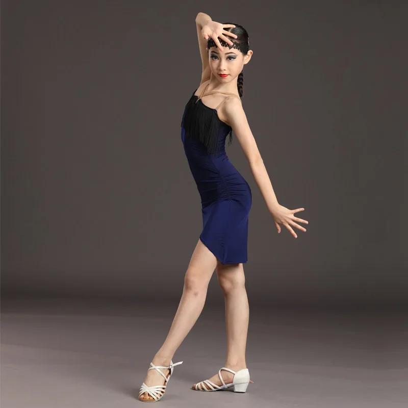 Girls Latin Dance Performance Dress Kids Backless Fringe Spaghetti-Strap Summer Professional Standard Exam Costume Stage Zym