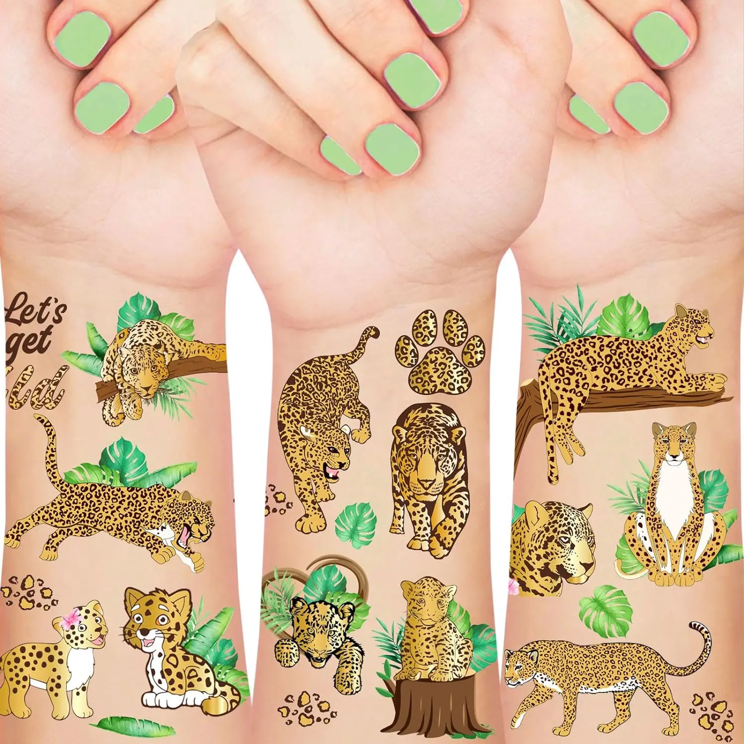 

144PCS Cheetah Tattoos Temporary Leopard Print Stickers Jungle Birthday Party for Kids Gifts Classroom School Prizes Rewards