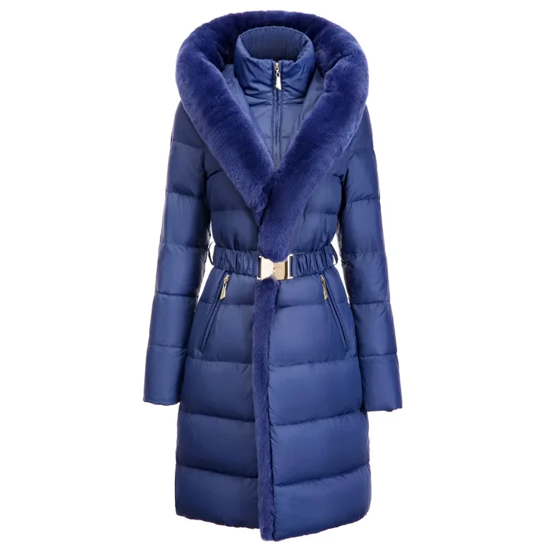 AYUN-Chaqueta de plumón de pato con capucha para mujer, abrigo de lujo de piel de conejo Rex Real, Parkas gruesas y cálidas, invierno, 90%