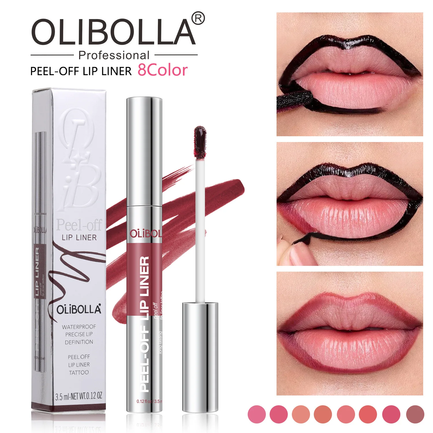 OLIBOLLA 8 Colors Matte Peel Off Lip Gloss, Long Lasting Waterproof Easy To Apply Peel Off Lip Liner Lip Tint