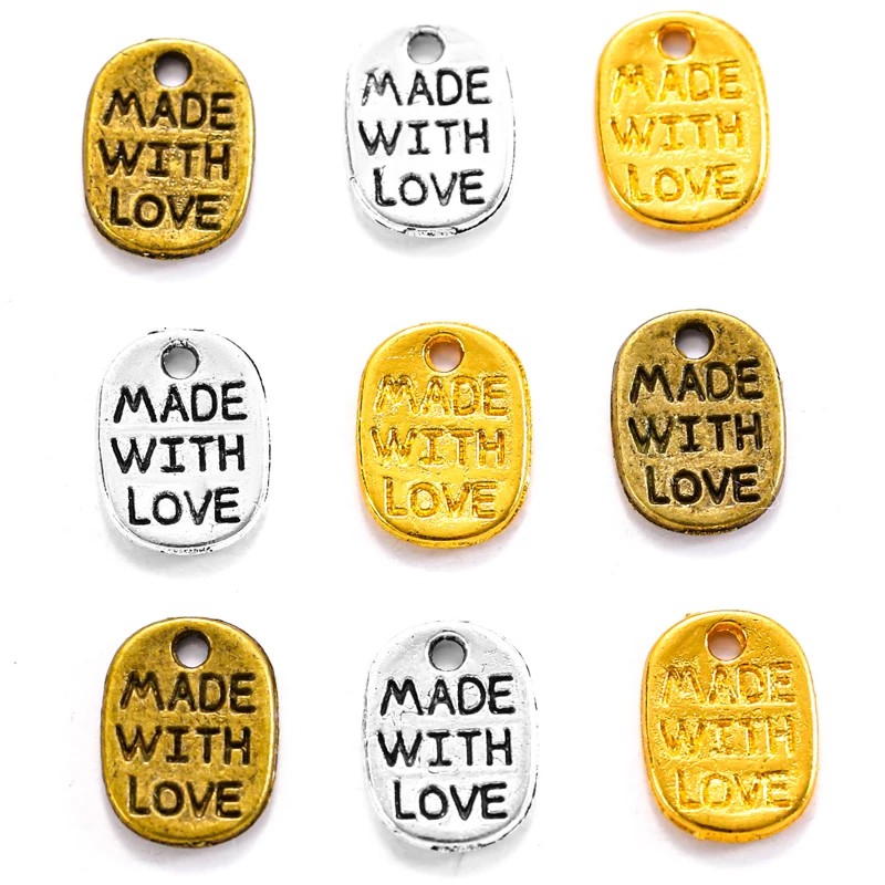 70 Pcs สังกะสีอัลลอยด์โบราณ Charms ตัวอักษร Made With Love จี้โลหะ DIY เครื่องประดับทำ11*8มม.S206