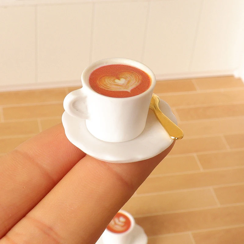3Pcs/Set Mini Coffee Cup Spoon Afternoon Tea Model Tableware Miniature Latte For Dolls House Play House Decor Toys