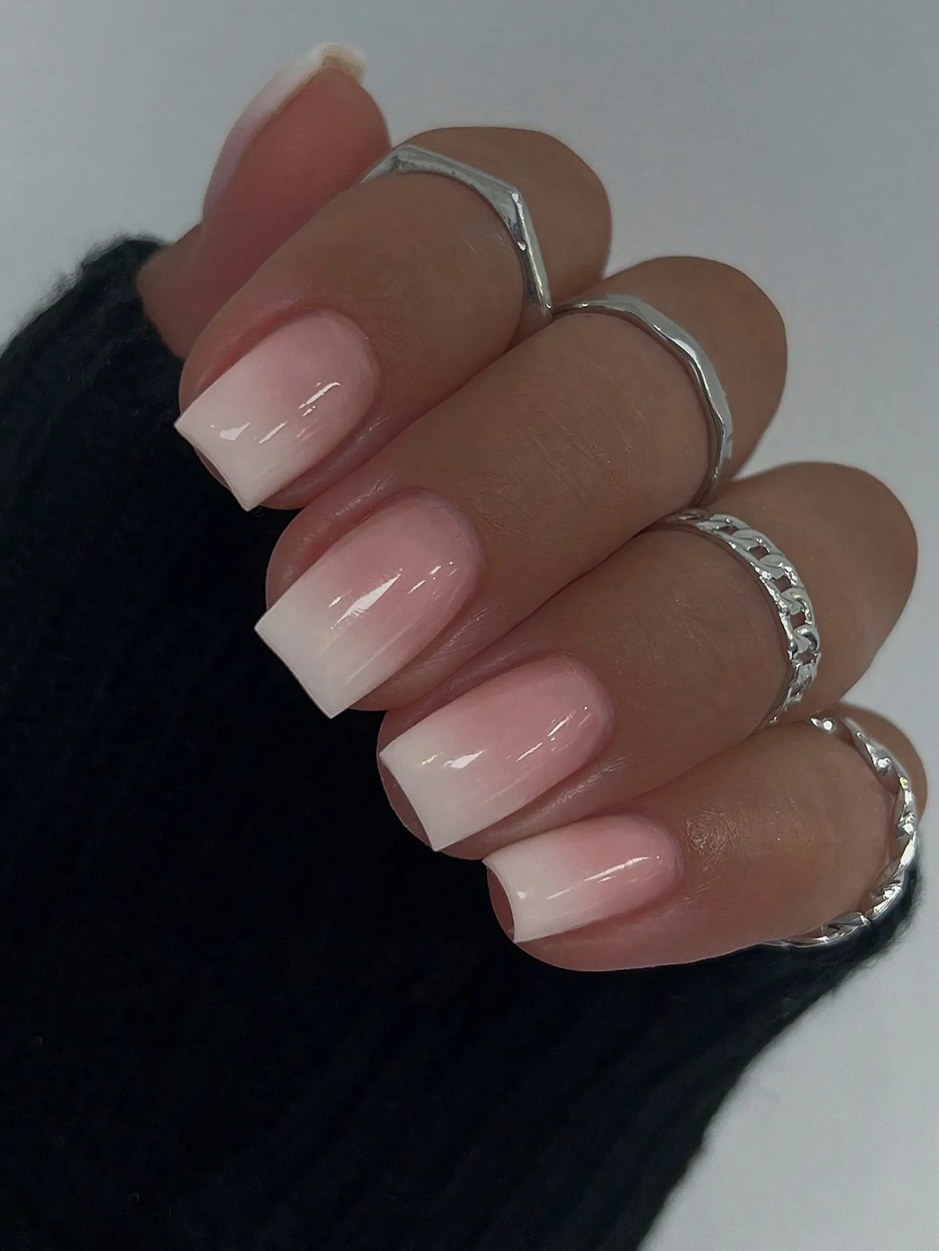 

24pcs/Set Short Square White Ombre Nail Stickers, Includes 1pc Jelly Gel And 1pc Nail File, Suitable For Women And Girls Daily Party Manicure Supplies