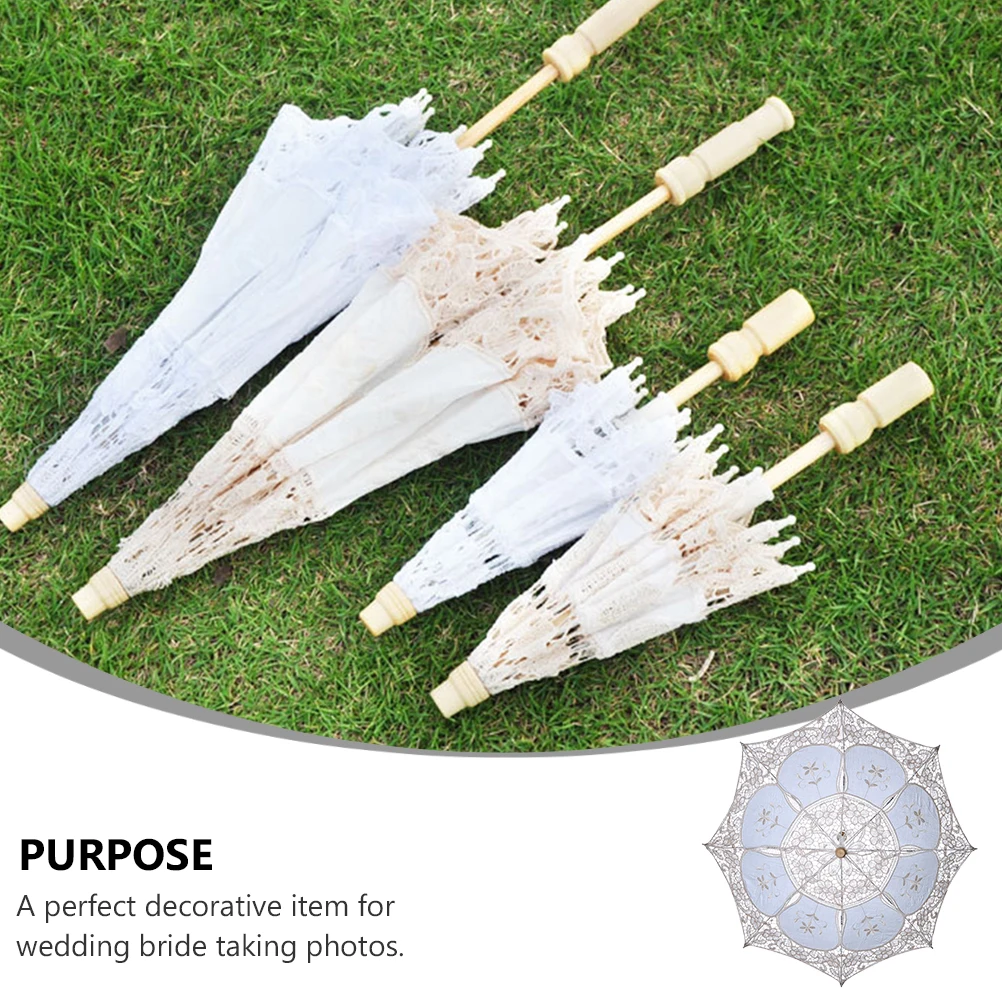 

Lace Umbrella Wedding Bridal Beige Decorative Handmade Photography Prop Foldable Solid Handle Embroidered Floral Rainproof Not