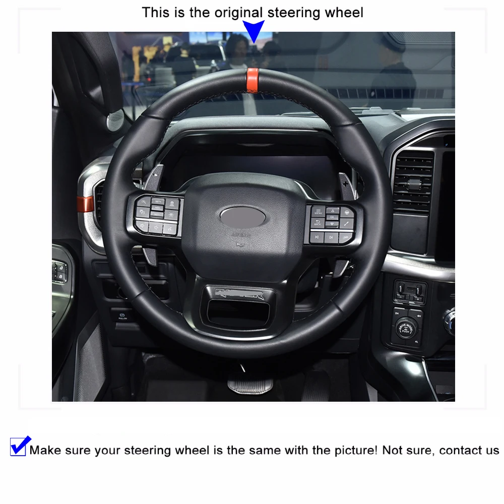 Custom Suede Leather Steering Wheel Cover for Ford F150 F-150 Raptor F250 F-250 Raptor 2021 2022 2023 Car-styling Accessories