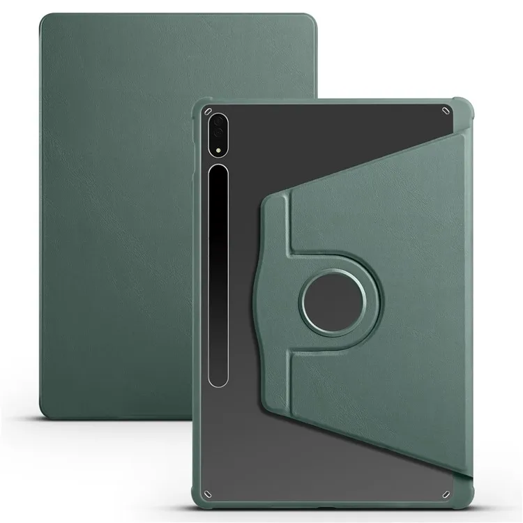 

For Samsung Galaxy Tab S10+ Case 360 Degree Rotating Stand PU Leather+Acrylic Tablet Cover - Blackish Green