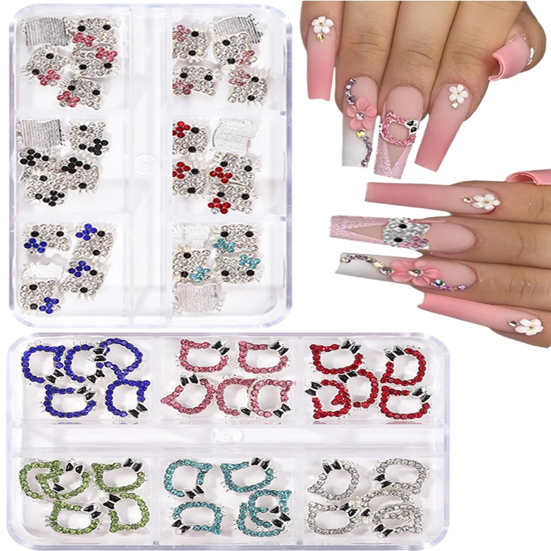 10PCS/30PCS Hello Kitty 3D Kawaii Nail Charms Jewelry 8*10mm Full Diamond Alloy Nail Rhinestones For Y2K Manicure Decoration