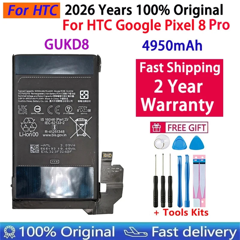 Fast Shipping GUKD8 4950mAh For HTC Pixel8 Pro Mobile Phone Replacement Battery For Google Pixel 8Pro Batteries Bateria Batterij