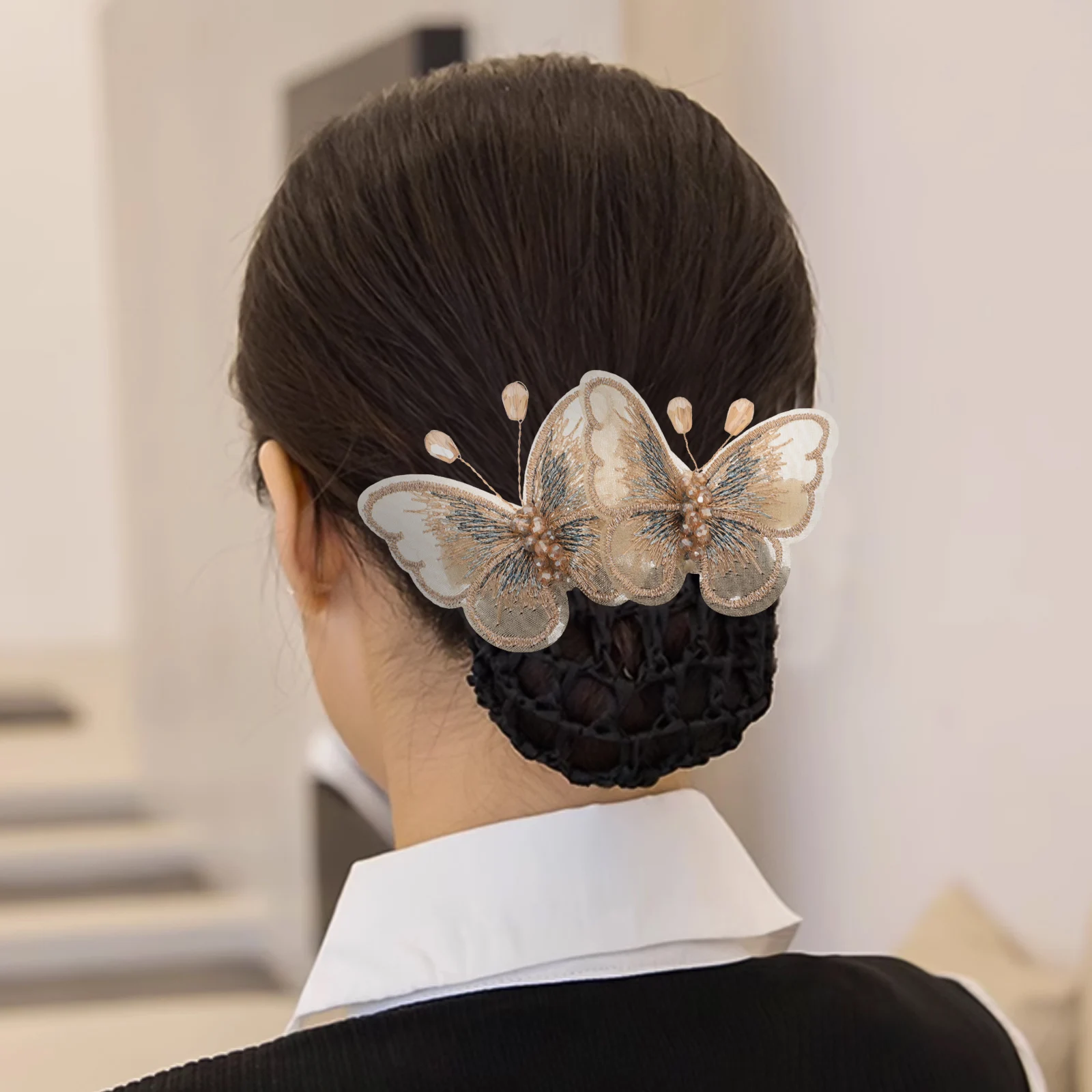 

Hair Net Headwear Hair Bun Cover Barrettes Butterfly Juansha Embroidery Buns Women Girls Ladies Hairstyle Accessory Elegant