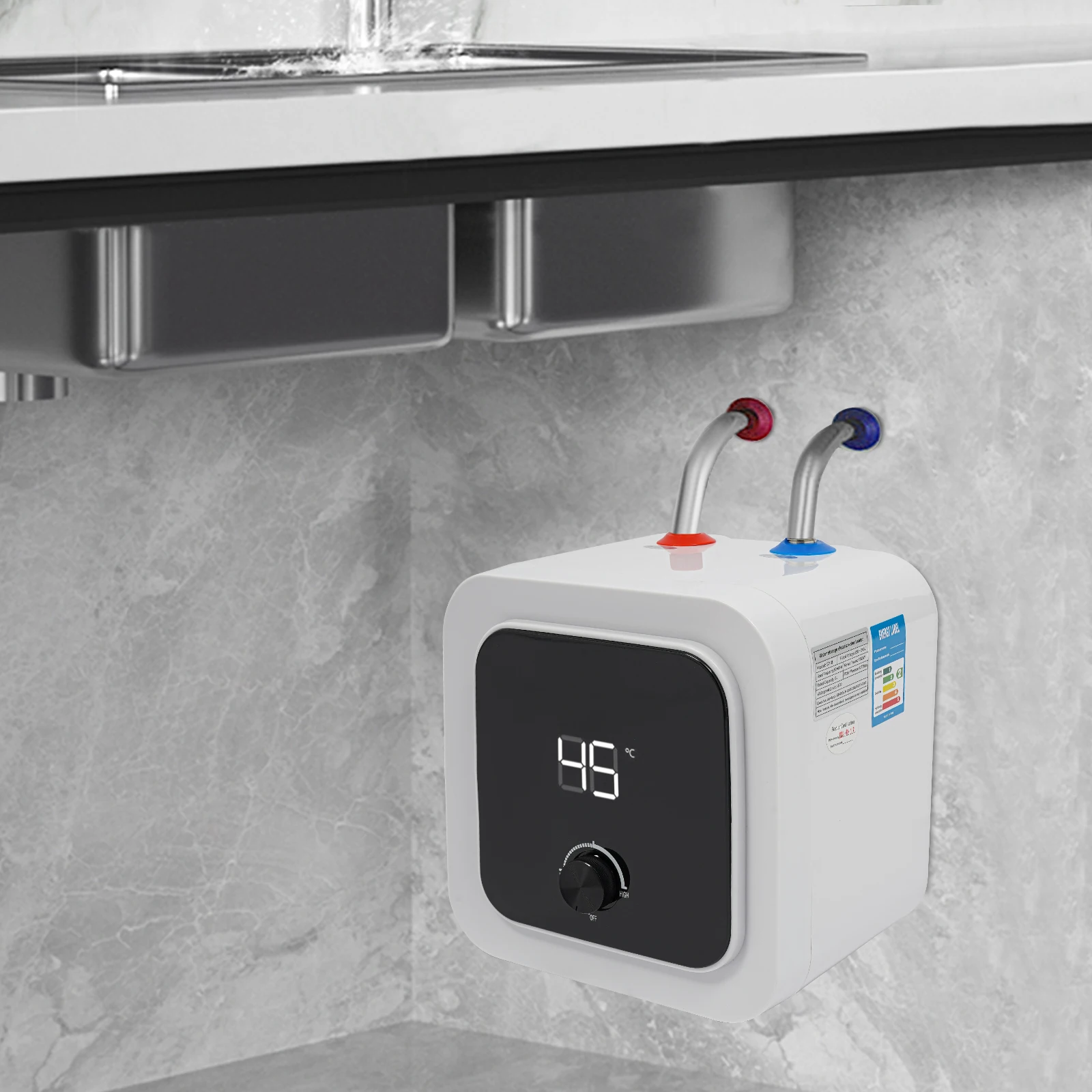 Scaldabagno da cucina da 8 litri 1500 W, scaldabagni elettrici portatili mini serbatoio eliminano il tempo per acqua calda facile da installare