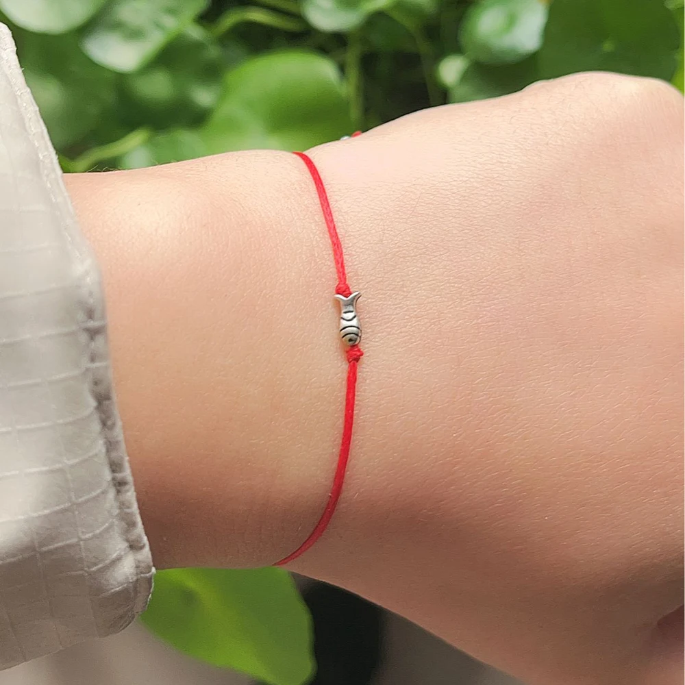 ZMZY Thin Genuine 925 Sterling Silver Fish Red Rope Charm Bracelet for Women Classic Animal Fine Jewelry Minimalist Accessories