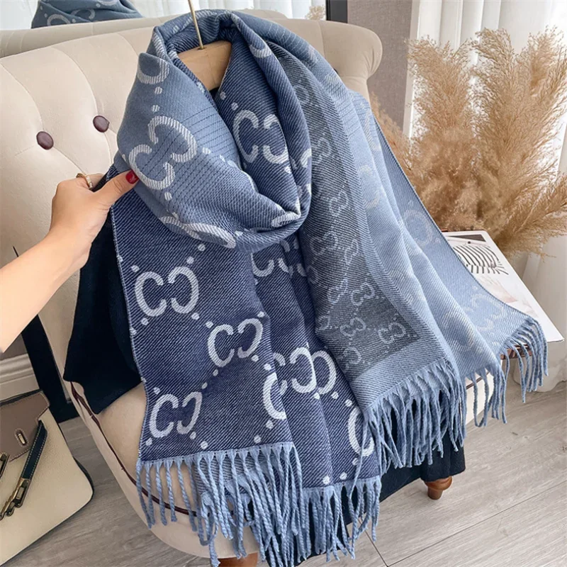 Letter scarf women's autumn and winter cashmere scarf versatile fringed shawl wool scarf