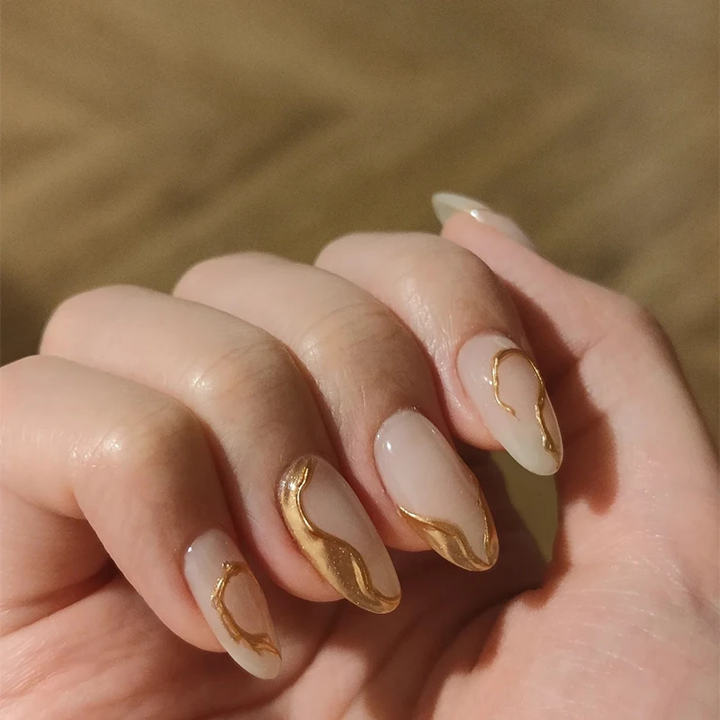 Purely Handmade American Wearing Armor Detachable Wearing Golden Minimalist Stripes For Nail Products