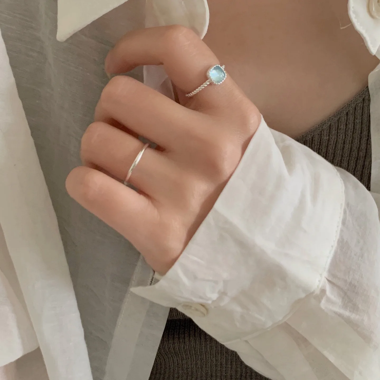 Women's 925 Sterling Silver Geometric Square Adjustable Ring