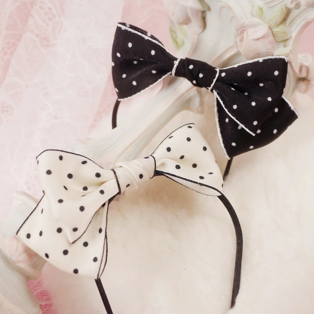 Handmade 1/3 Asymmetric black and White Polka Dot Bow Hair hoop blythe Vintage headdress DD SD BJD Doll Accessories