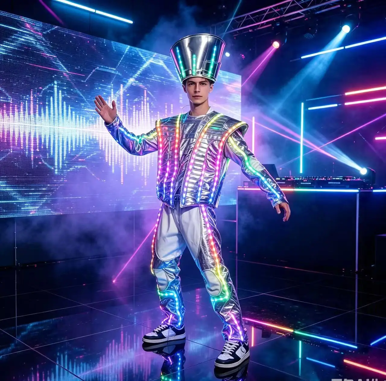 LED Tron Costume Man Punk Luminous Clothes Pants Hat Set Stage Performance Dance Wear Rave Outfit