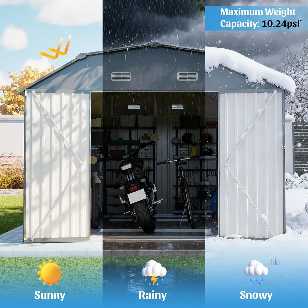 

Gray Heavy-Duty Rust-Resistant Steel Outdoor Storage Shed, 10x12, Waterproof with Lockable Door for Garden and Patio