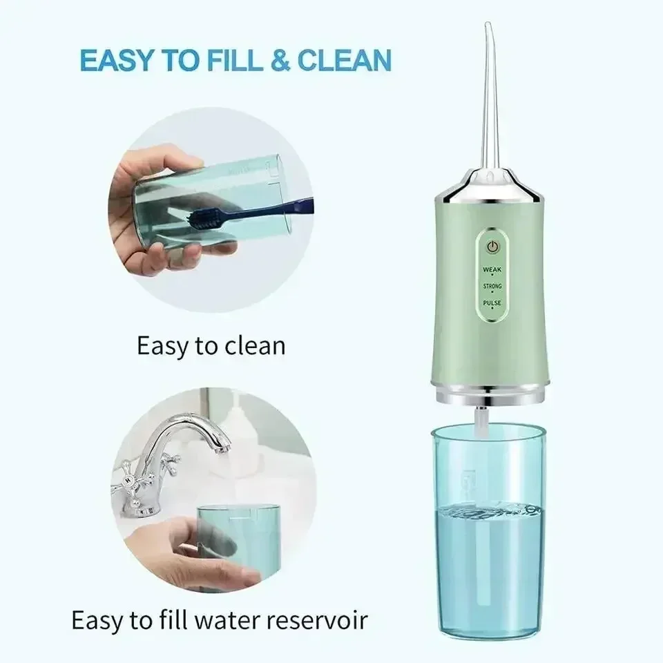 Portátil Dental Água Flosser, Irrigador Oral, USB Recarregável, Água Jet Floss, Tooth Pick, 4 Jet Tip, 220ml, 3 Modos, Dentes Cleaner