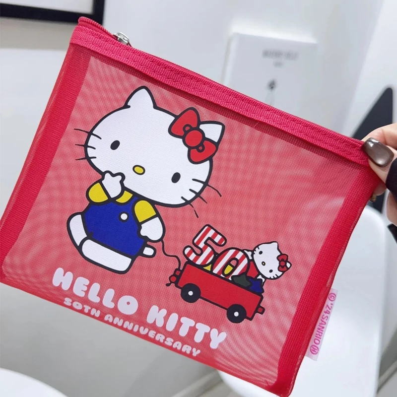 Kawaii Charm Net tela lindo Kawaii HK bolsa de maquillaje almacenamiento portátil lindo coreano japonés estético gatito bolsa de almacenamiento regalo