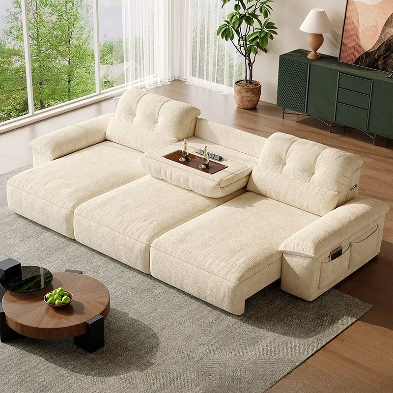 electric sofa bed fabric cream style living room small apartment multi-functional retractable one-character sofa
