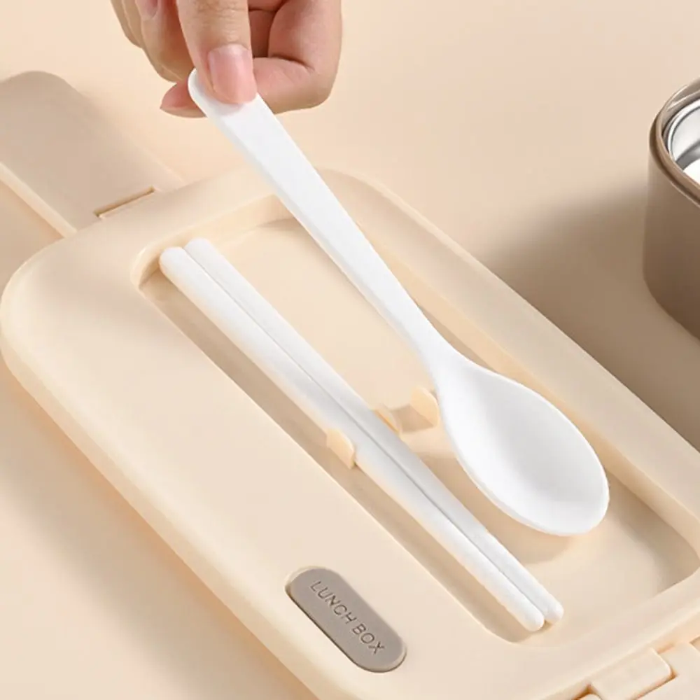 

2 Layer 304 Stainless Steel Lunch Box Divided Microwavable Food Container with Tableware and Storage Bag Rectangular Picnic Box