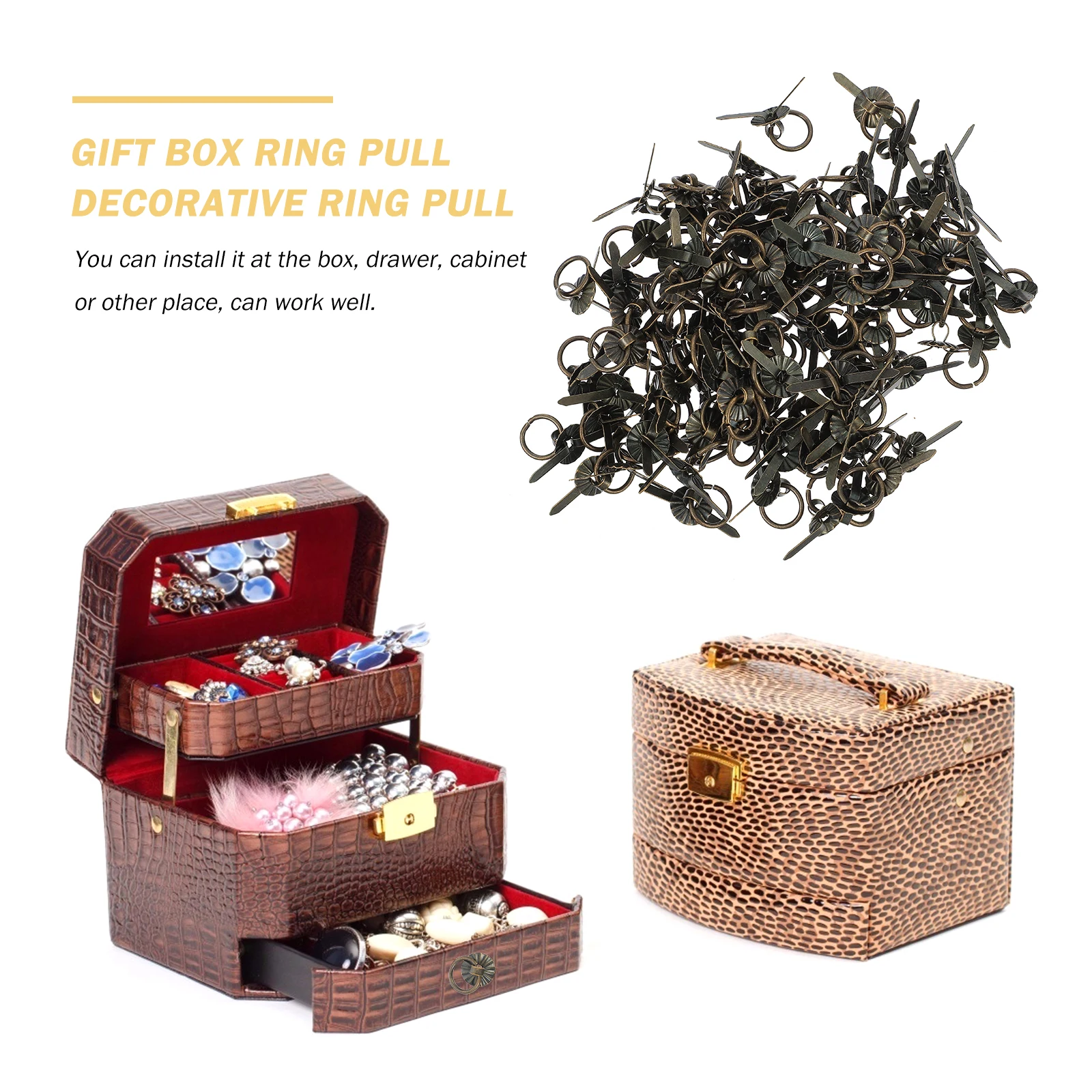 

100pcs Bronze Ring Pull Vintage Box Handle For Drawer Cabinet Chest Decorative Hardware Metal Pull Retro Furniture