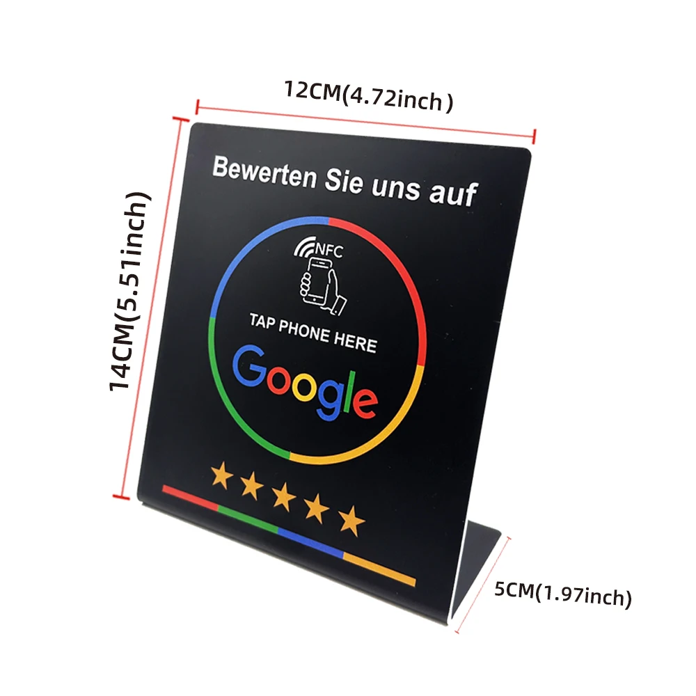 

NFC Tap Stand German French Spanish English 4 Version Google Review NFC Stand NFC Table Display for Restaurant