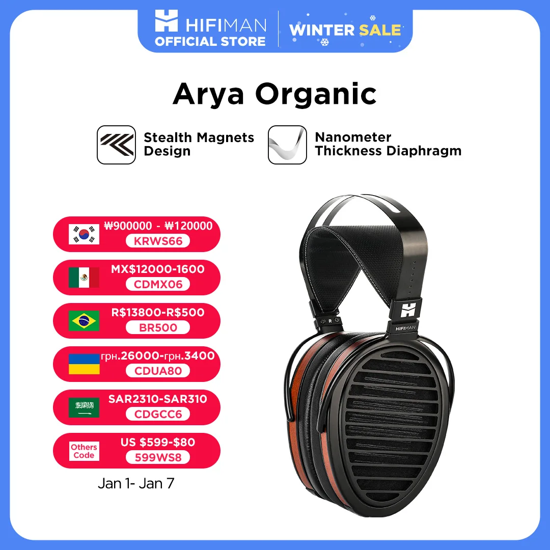 HIFIMAN Arya органические полноразмерные накладные магнитные наушники с открытой спиной и невидимыми магнитами для аудиофилов, дома и студии