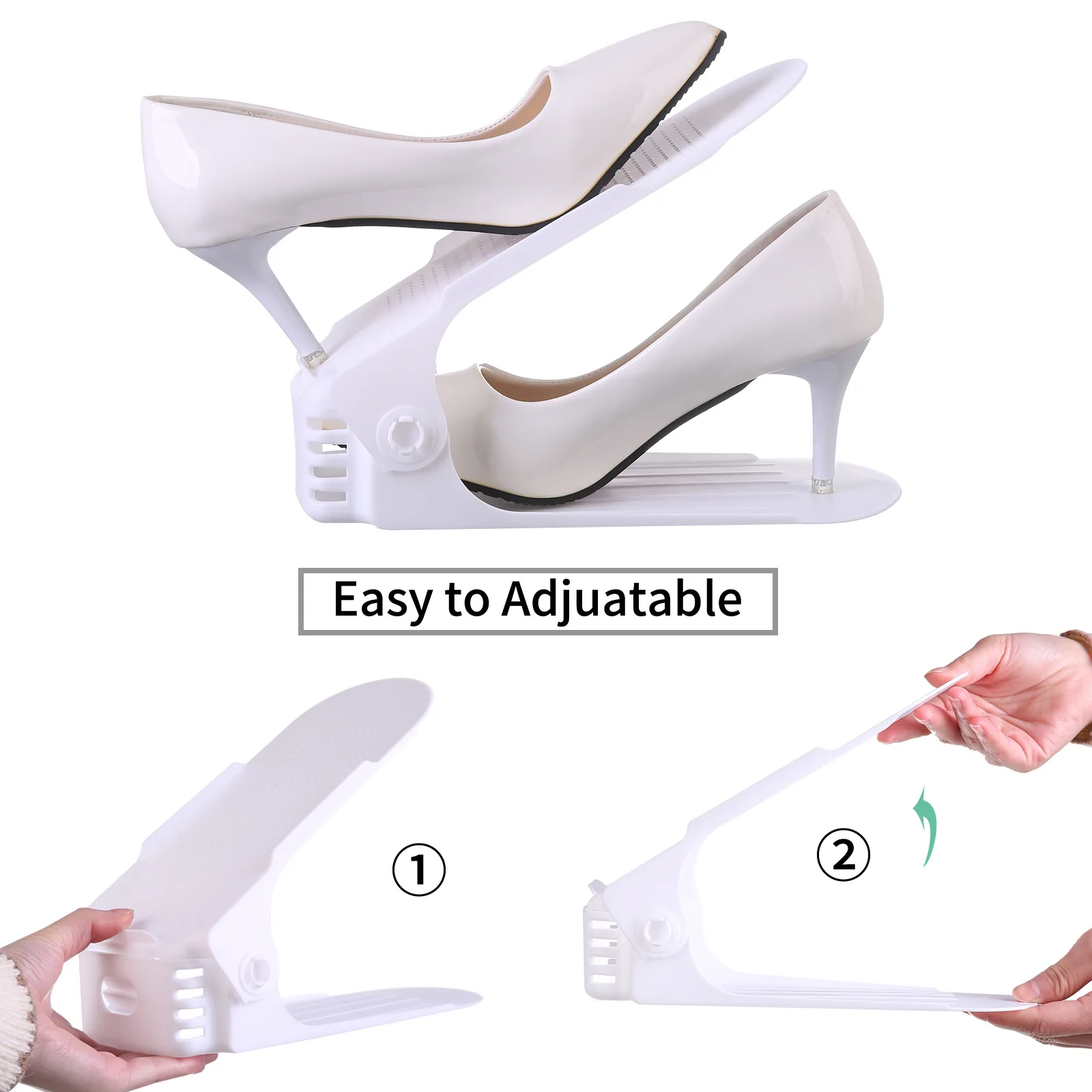 10pcs Adjustable double-layer shoe rack thickened and space saving shoe storage rack flat bottomed high heel storage shoe rack