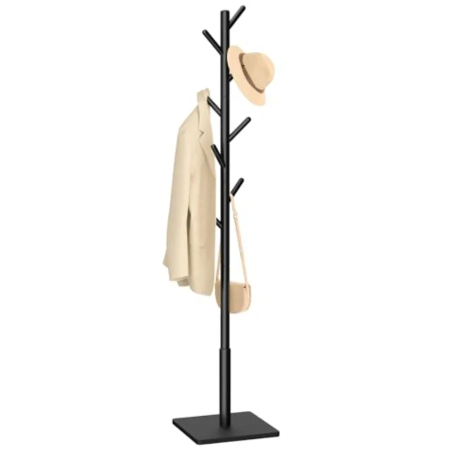 

Coat Rack Sturdy Woode Stand Tree with 8 Hooks 3 Adjustable Height for Bedroom Hallway Entrance Office 11.8 x 70.8 inches Black