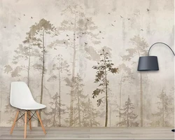 Custom size wallpaper hand-painted forest tree bird background walls mural home decoration tree self-adhesive 3d wallpaper