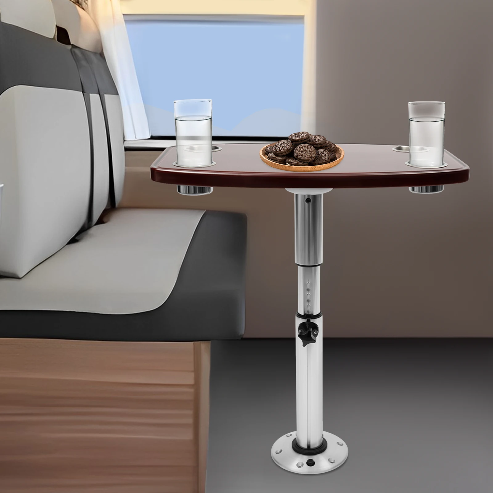 RV Table Ajustable Height RV Table Table with 4 Cup Holders for RV Hostel Cars Sea Boats