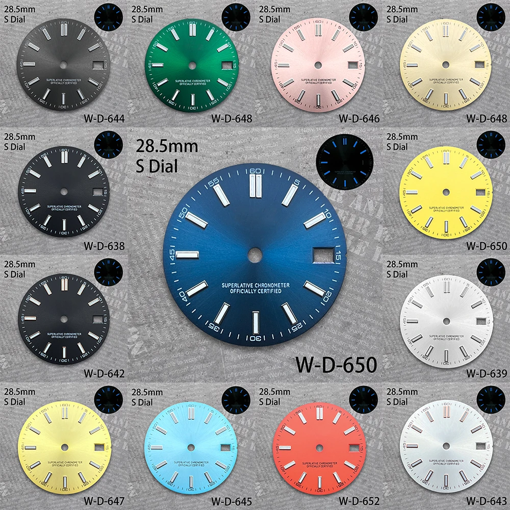 28.5mm Sunburst S Dial Fit NH35/NH36/4R Automatic Movement Blue Luminous High-Quality Diving Watch Modification Accessories